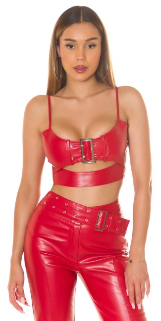 faux leather Crop Top with buckle Red